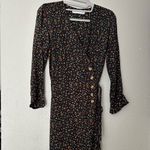 Faithfull the Brand Greta Mini Party Dress Black Floral Long Sleeve Wrap Dress Photo 1