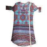 Democracy boho medallion teal and off red orangish paisley print 3/4 sleeves wit Photo 8