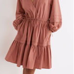 Madewell  Crinkle Poplin Wrap‎ Mini Dress Long Sleeve Tiered Pink Size XL Photo 0