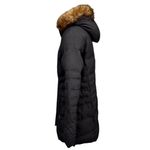 Eddie Bauer  Black Goose Down Hooded Puffer Pea Coat with Faux Fur Trim Sz Large Photo 1