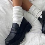 Y2K Black chunky platform schoolgirl preppy minimalist goth grunge loafers oxfords office siren core 2" heels Photo 0