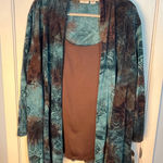 Cato Y2K Blouse 22/24W Blue Brown Fairy Grunge Velvet Burnout Office Whimsigoth Photo 0
