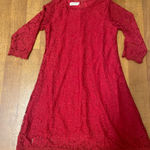 Elegant Red 3/4 Sleeve Crew Neck A Photo 0