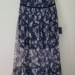 Lulus  Black Floral Print Tulle Bustier Maxi Dress NWT Photo 0