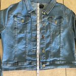 Bebe Light Blue Denim Jacket with Black Sleeve Accents Photo 6