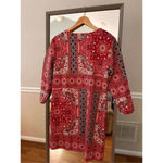 Tiana B Red Navy Silk Garden Tunic Pullover Top Size 10 Photo 3