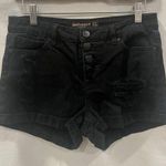 Dollhouse  Black Denim Shorts Juniors Size 5/6 Roll Up Buttonfly Stretch Distress Photo 0