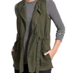 Athleta Wanderabout 100% Linen Olive Green Utility Tunic Length Zip Vest S Photo 1