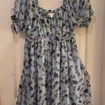Beyond words Light Blue Leaf Print Midi Dress Photo 0
