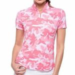 IBKUL Ladies CAMO PINK Short Sleeve Mock Golf Shirt UPF 50 Breathable 3/4 Zip S Photo 1