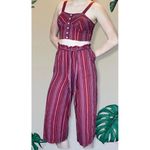 American Eagle  Boho Crop Top‎ Womens Medium M Stripe Red Smocked Back Feminine Photo 5