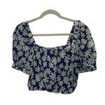 American Eagle Cornflower Blue Daisy Crop Top Puff Sleeve Top Square Neck Small Photo 0