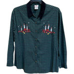 Nutcracker‎ Womens Shirt Plaid Green Blue Candles Holiday Christmas Xlarge Size XL Photo 0