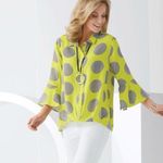 Multiples In The Round Geometric Front Gather Bell Sleeve Button Down Shirt S Photo 0