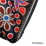 Isabella Fiore Black Leather Floral Beaded Tote Bag Photo 11