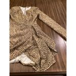 Miss Circle Asymmetrical Leopard Metallic Mini Long Sleeve V Neck Ruched Dress S Brown Photo 11