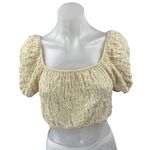 ZARA Yellow Short Puff Sleeve Scoop Neck Textured Stretch Blouse Crop Top Size M Photo 0