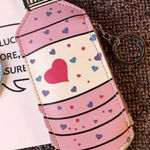 Kawaii Pink Water Bottle Coin Purse Cute PU Heart Design Keychain Wallet NWT Photo 0