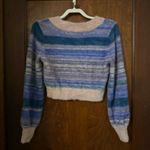 Sunday Best Striped V Neck Kitten Cropped Sweater Size S Purple Photo 2