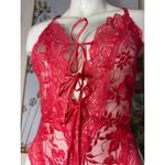 Cacique Coral Pink Sheer Lace Teddy Bodysuit Bow Tie Lingerie Size Large Photo 5