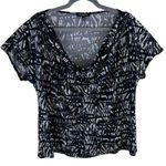 Notations  Black White Short Sleeve V-Neck Lightweight Blouse Zipper Detail Sx 2X Photo 0