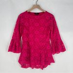 Isaac Mizrahi Fuchsia Lace Flared Sleeve Peplum Blouse Size XS Photo 1