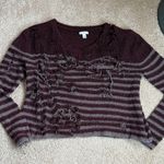 BP. Burgundy & Grey Striped Extremely Distressed Sweater. Size Small Photo 0