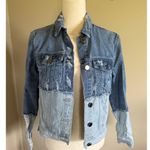 GB Distressed Denim Jacket Patchwork Jean Jacket Women's XS Blue Photo 0