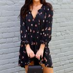 Free People  black floral printed Winter Sun Tunic swing Dress M Photo 0