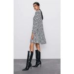 ZARA  Claris Back & White V-Neck Long Sleeve Ruffle Hem Women’s Mini Dress Size M Photo 3