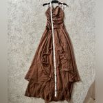 Milano‎ brown Y2K formal prom dress gown. Halter neck hi low appearance floor Photo 8