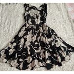 Vintage Mulberry Silk Sz 8 Jesire Black Cream Floral Midi Dress Square Neckline Photo 1