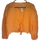 American Eagle NWT  Orange Tie Front Crochet Lace Boho Crop Top Large Romantic 70 Photo 0