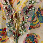 Colorful Floral Embellished Long Sleeve Beach Cover Up Red Size M Photo 2