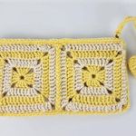 New Handcrafted Crochet Clutch Yellow Cream Case Granny Heart Crochet Charm Photo 9