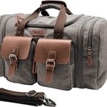 50L Travel Duffel Bag, Expandable Canvas Genuine Leather Duffle Bag Upgraded Overnight Weekender Bag Carry on Bag Photo 0