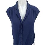 Mango MNG Women's Navy Blue Short Cap Sleeve V Neck Button Up Shirt Top Size 4 Photo 0