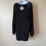 American Glamour Badgley Mischka Sequin Top Blouse Black Sheer Long Sleeves XL Photo 4