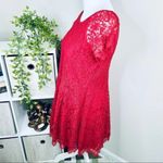Free People  Short Sleeve Lace Open Back Mini Dress Tunic Magenta Red  XS Photo 4