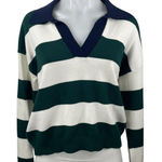 Mango MNG  Women's Green White Striped Long Sleeve Rugby Polo Shirt Top Size S Photo 0