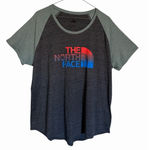 The North Face  Womens XL Raglan T Shirt Gray Blue Red Logo Outdoor Casual Photo 0