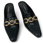 Brighton New  7 Kitten Heel Loafer Chain Detail Mule Slip On Pointed Square Toe Photo 1