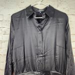 Retrofete Black Shirt Dress Satin Size Small Ruched Skirt Long Sleeve NWT Photo 1
