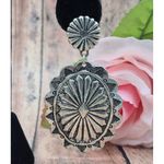 None Silver Tone Western Cowgirl Conch Dangle Drop Earrings Statement 3" Photo 2