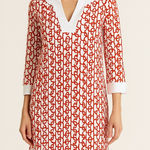 Jude Connally Dress Women Medium Red White Jersey Holly Chain Link Shift Mini Photo 0