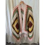 Handmade Crochet Granny Square Hexagon Fringe Earthy Open Cardigan One Size Photo 1