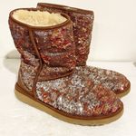UGG  Size 9 Gold Brown Sequin Sherpa Lined Short Sparkles Classic Autumn Boots Photo 4