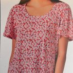 Lucky Brand NWT Lücky Brand Floral Red and White Short Sleeve Woman's Shirt Small Photo 0