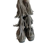 Minnetonka Gray Suede Three Layer Fringe Moccasins Boots Photo 4