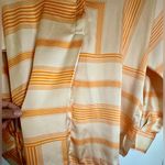 Mango  MNG Satin Print Blouse Tunic Orange‎ Oversized Long Sleeve Imported Size 6 Photo 7